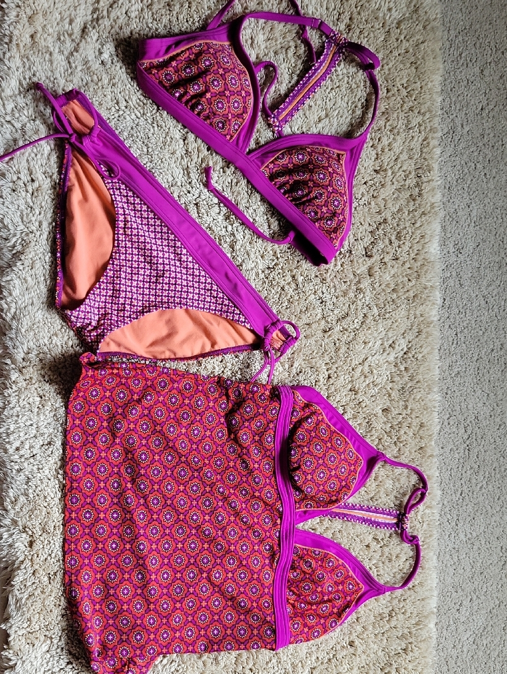 Prana Pink and Orange Patterned Bikini Set